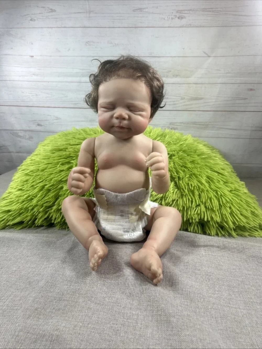 Reborn Baby Boy Doll 18” Anatomically Correct Wavy Brunette Hair Closed Eyes